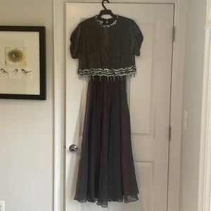Vintage Jack Bryan 2 piece beaded top and dress 10 black chiffon and burgundy